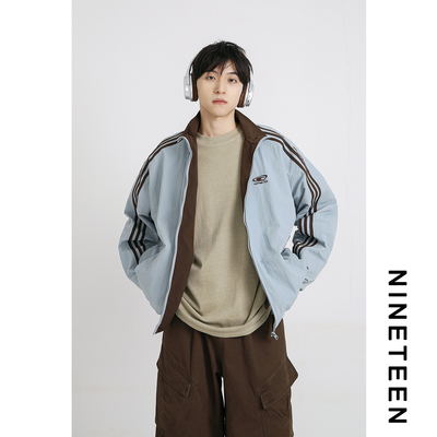 美式潮牌双面穿刺绣立领夹克男