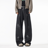 NineteenAutumn秋季 高街 男长裤 美式 复古做旧宽松阔腿百搭牛仔裤