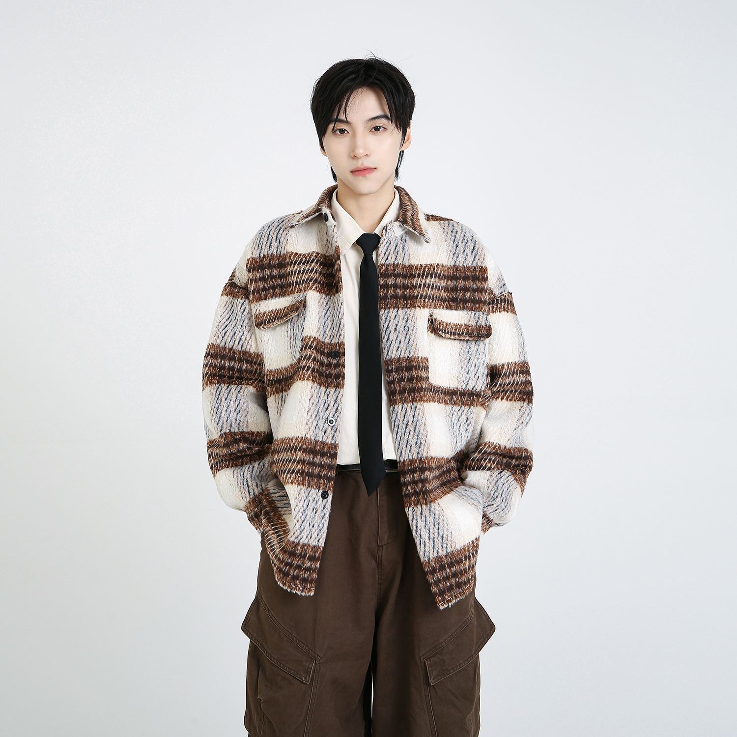 NineteenAutumn秋季复古格纹毛呢外套美式情侣装男女夹克上衣潮流