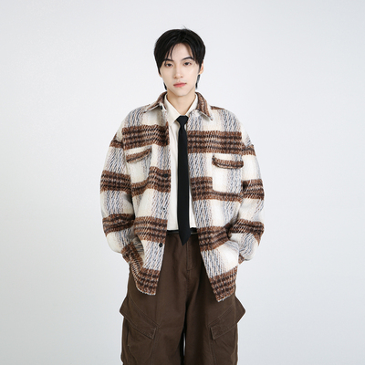 NineteenAutumn秋季复古格纹毛呢外套美式情侣装男女夹克上衣潮流