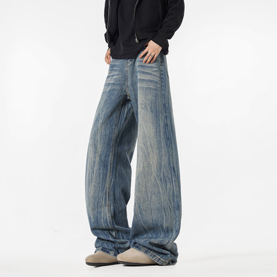 NineteenAutumn美式闪电纹阔腿牛仔裤直筒宽松潮牌休闲高街长裤男