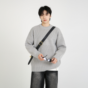 NineteenAutumn 男女 复古简约宽松休闲毛衣复古肌理感套头针织衫