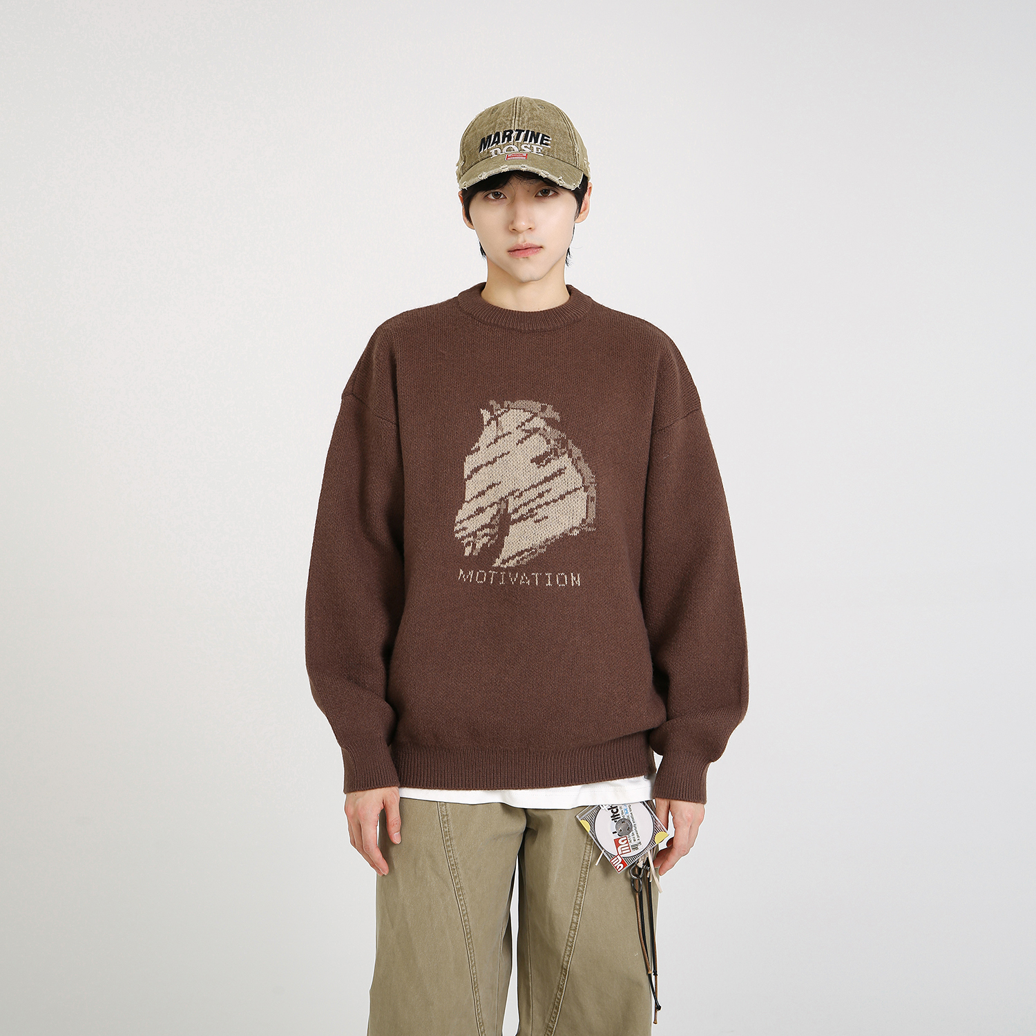 NineteenAutumn冬季新款男女同款高级感圆领针织衫套头宽松毛衣