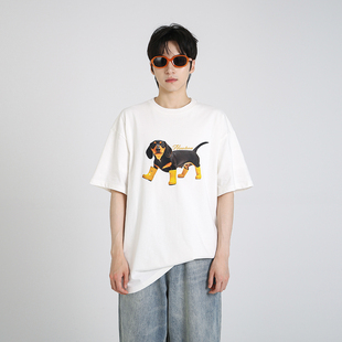 复古腊肠狗印花短袖 T恤宽松学生情侣上衣男女 美式 NineteenAutumn