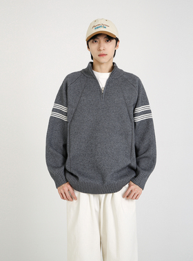 NineteenAutumn重磅毛衣半拉链立领宽松针织衫套头保暖打底上衣男