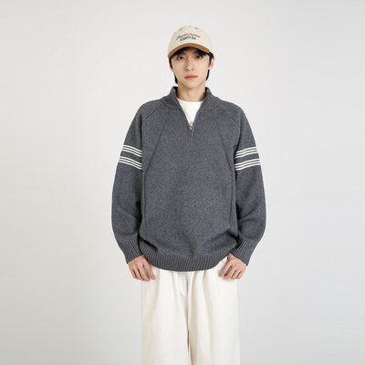 NineteenAutumn重磅毛衣半拉链立领宽松针织衫套头保暖打底上衣男