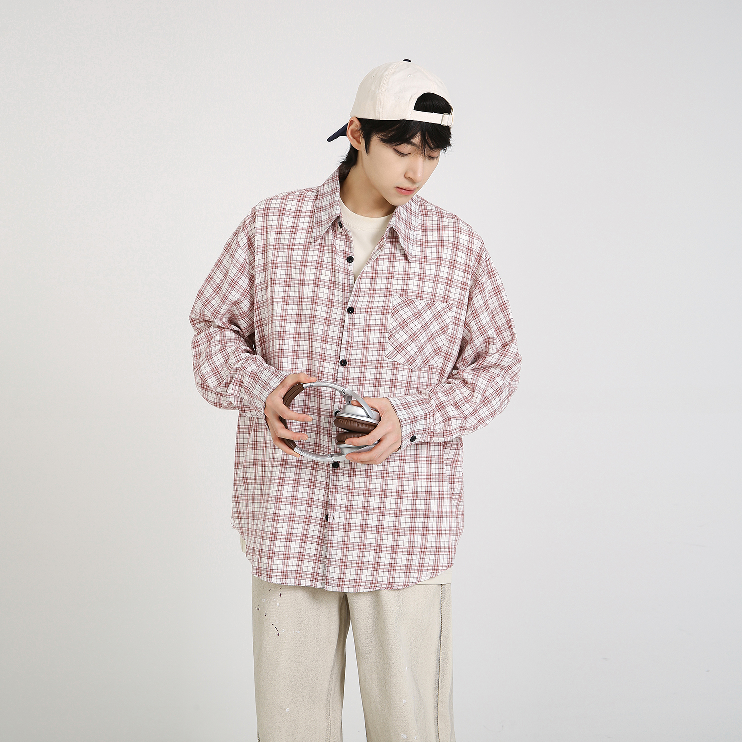 NineteenAutumn 秋季新款格子长袖衬衫时尚宽松男女休闲百搭衬衣