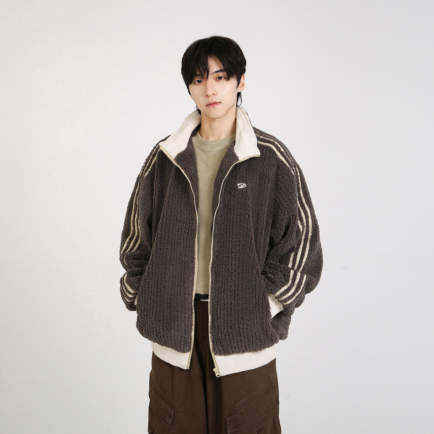 NineteenAutumn美式慵懒风棉衣立领加厚保暖学生情侣羊羔绒外套男