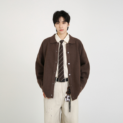 NineteenAutumn 翻领复古慵懒风休闲针织衫宽松开衫毛衣外套男女