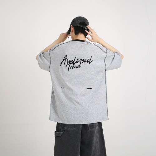 NineteenAutumn 夏季重磅270g潮牌学生青少年短袖T恤印花宽松男