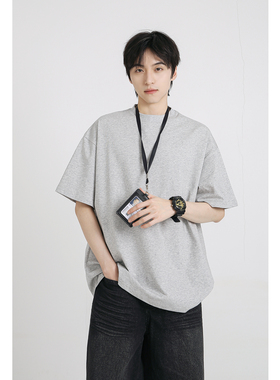 十九秋/ 2025夏季重磅纯棉短袖T恤男女同款宽松休闲基础纯色上衣