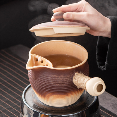 友尚可干烧陶土带盖宽口罐罐壶