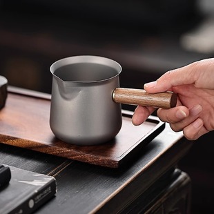 钛杯钛茶杯纯钛公道杯茶漏滤网实木侧把户外旅行茶具功夫茶具配件