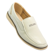 牛筋底真皮男鞋 春夏季 透气软底米白色皮鞋 浅色白鞋 男式 商务休闲鞋