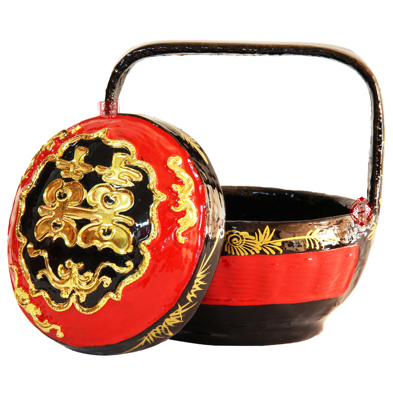 永春小漆篮传漆艺述手工艺线雕喜字竹编大漆婚嫁饰品篮烧香拜拜篮