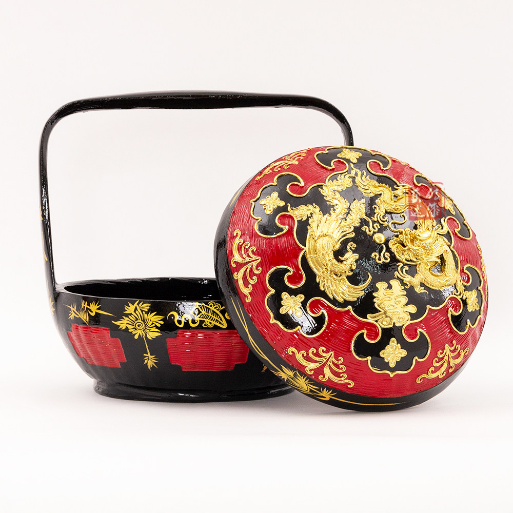 传漆艺述永春漆篮龙凤图腾竹编大漆手工婚嫁烧香篮拜拜篮民间漆艺