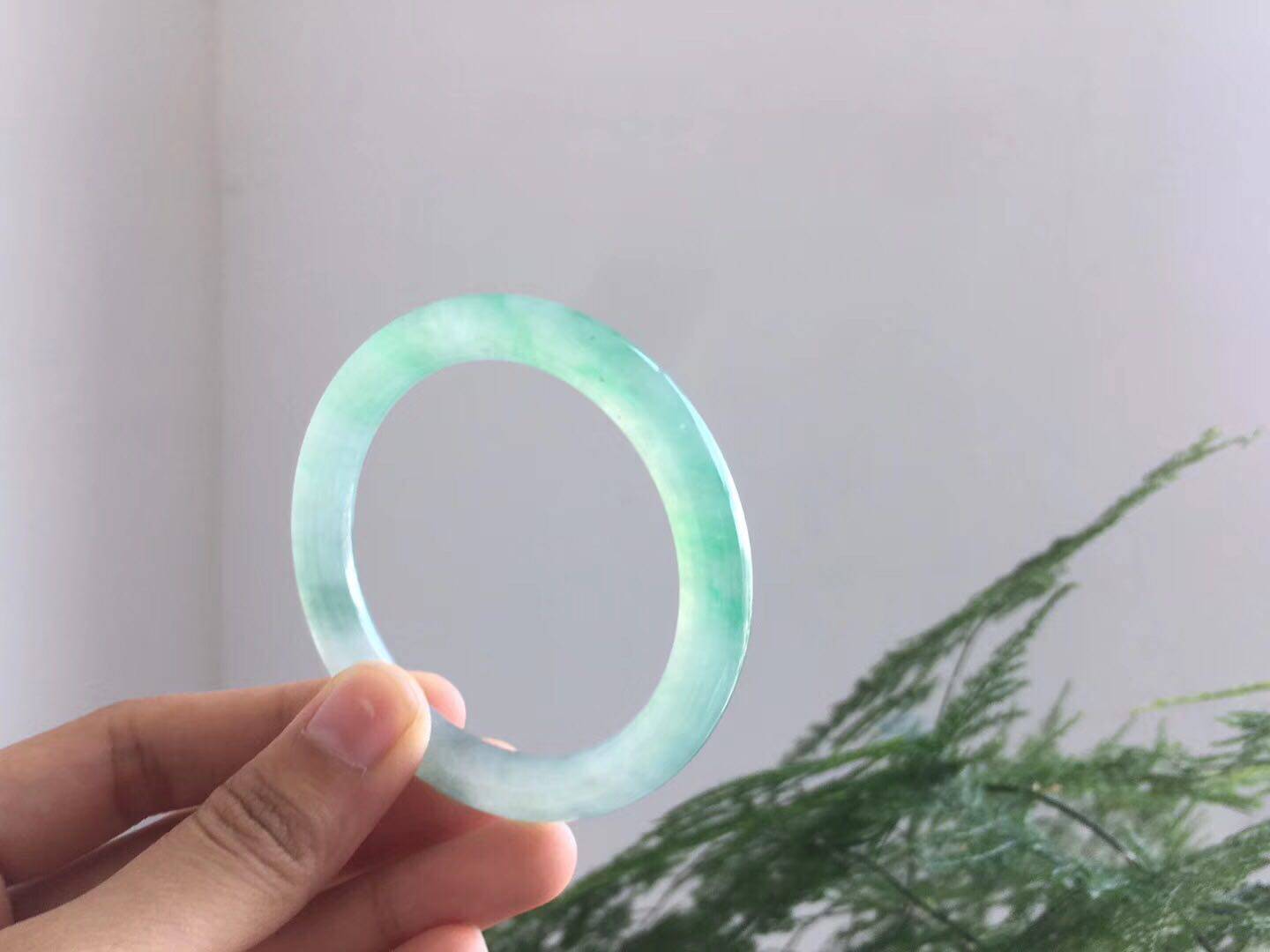 老坑高冰种飘阳绿圆条手镯