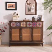 实木餐边柜复古玄关柜客厅储物中式 置物架民族风斗柜阳台收纳柜子