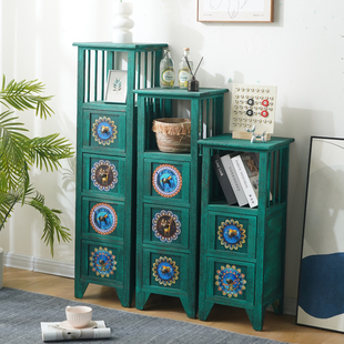 美式斗柜实木夹缝柜客厅收纳柜置物架卧室窄柜边角柜抽屉床头柜子