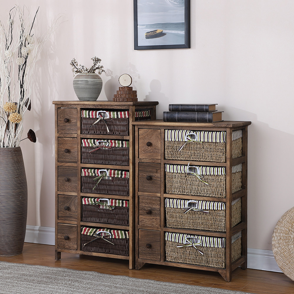 客厅藤编收纳柜子实木小田园抽屉