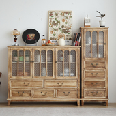 美式 客厅餐边柜多层置物卧室斗柜收纳柜实木中古书柜玻璃储物柜子