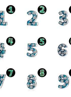 原创新款潘家风格手链beads DIY珠子镀银数字串珠散珠夜光