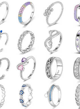 炫彩U形戒指闪亮锆石S925银指环