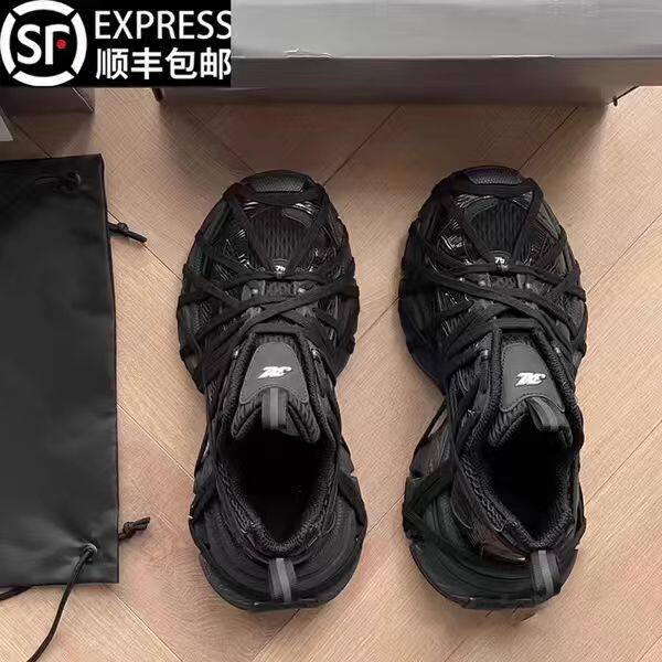 巴黎3xl老爹鞋男女款绑带黑色做旧2026爆款厚底休闲增高运动鞋潮图片