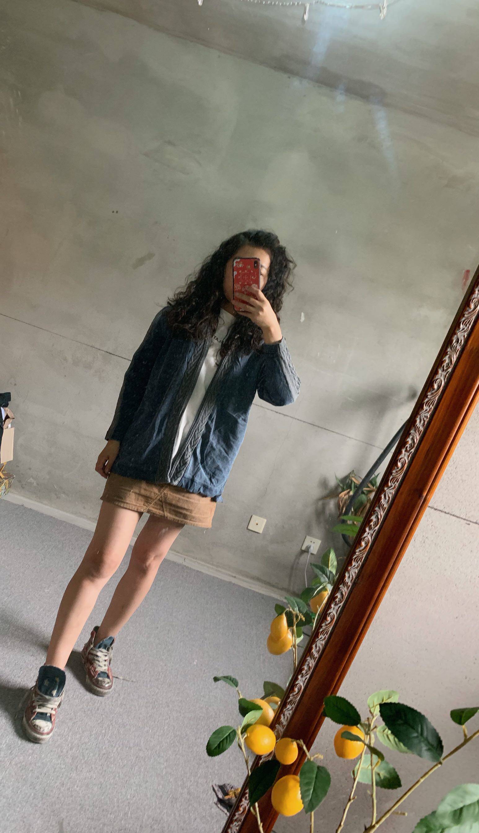 comme ca 家 女士弹力牛仔棉 拼接纯棉毛衣 外套