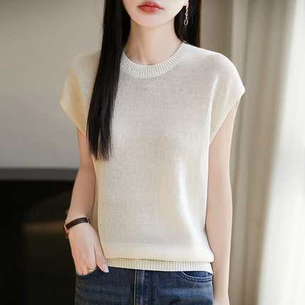 莱赛尔无袖圆领背心针织衫女2026夏季薄款宽松套头显瘦极简风上衣