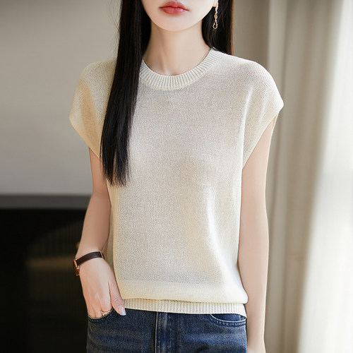 莱赛尔无袖圆领背心针织衫女显瘦