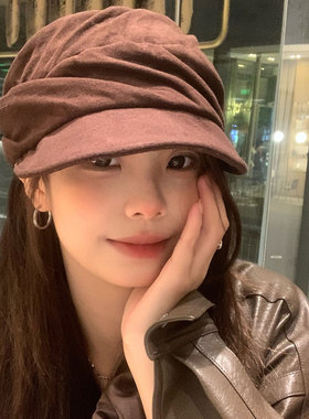 出日本~柔软 褶皱山本风贝雷帽女秋冬马术帽复古文艺鸭舌帽报童帽