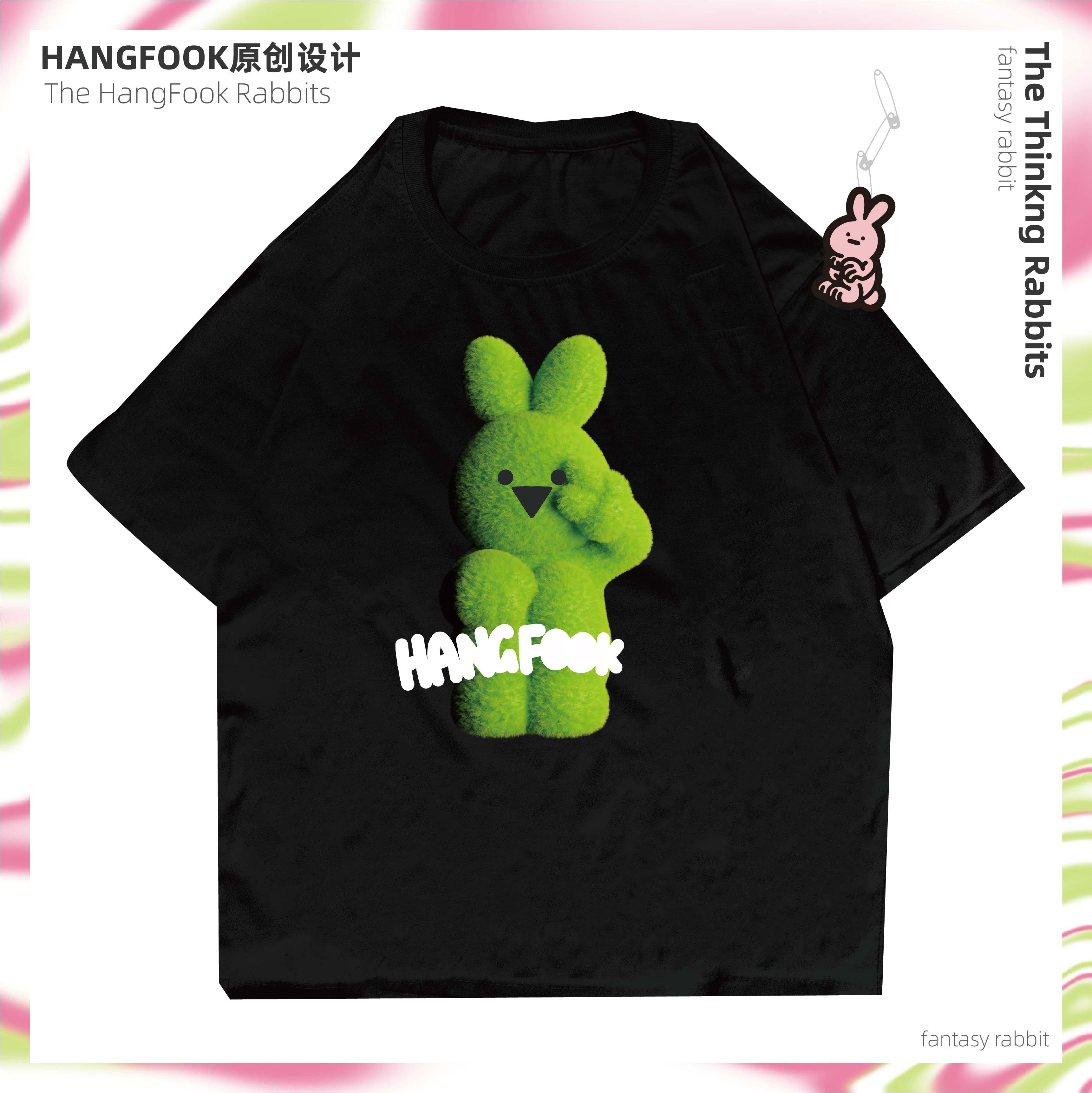 hangfook简约兔子情侣短袖美式