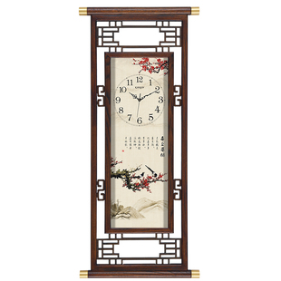 客厅实木挂钟时钟方形静音挂表卧室红酸枝色石英钟 凯琴大号新中式