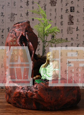 tqj树脂小沙弥中式风假山流水