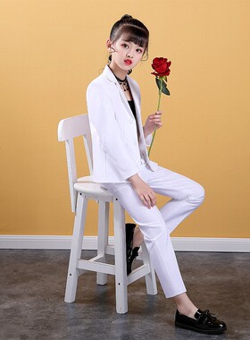 女童白色西服套装女孩钢琴演出晚会走秀小礼服儿童西装新款英伦风