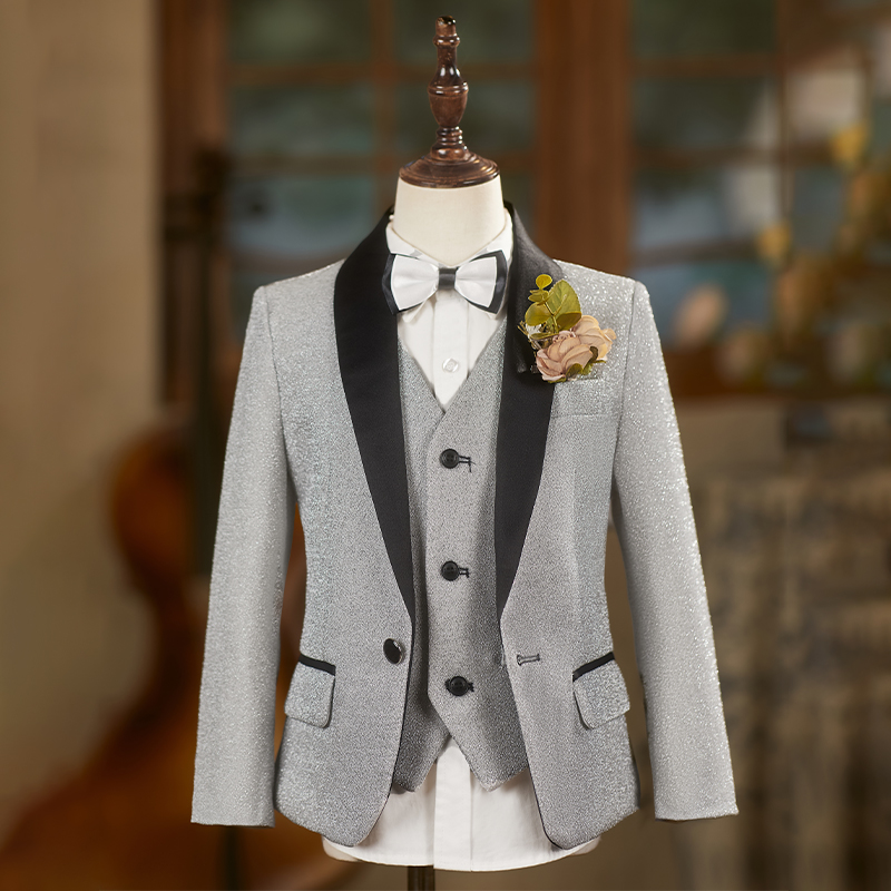 男童小西服套装银色亮片