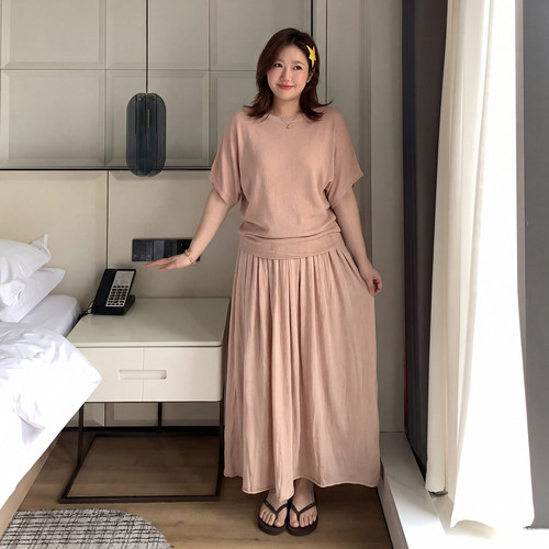 Q了个T春夏大码女装罩衫上衣半身裙微胖mm显瘦天丝亚麻巨好看套装