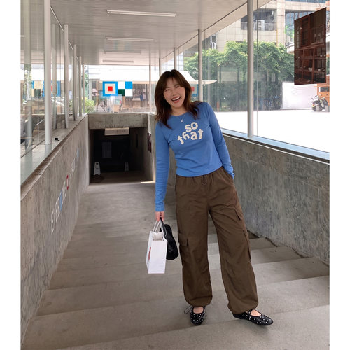Q了个T大码女装微胖mm字母长袖+工装阔腿裤两件套