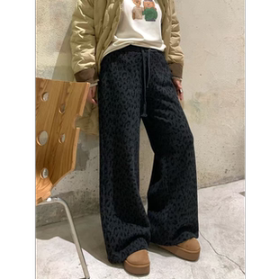 Q了个T 含羊毛桑蚕丝【豹纹裤王】慵懒风加绒加厚微喇显瘦卫裤