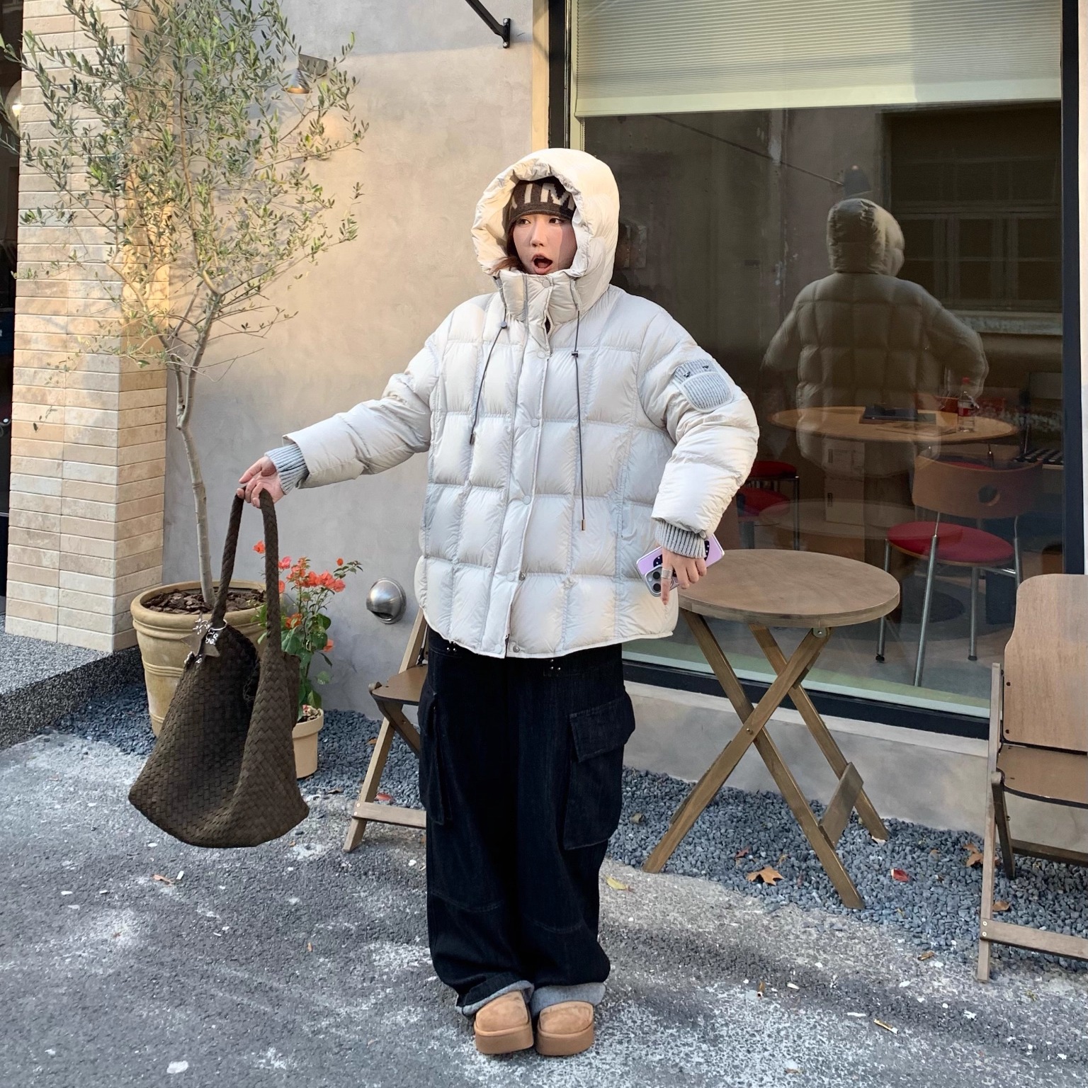 Q了个T 微胖mm 拼接设计感新国标90白鸭绒加厚羽绒服