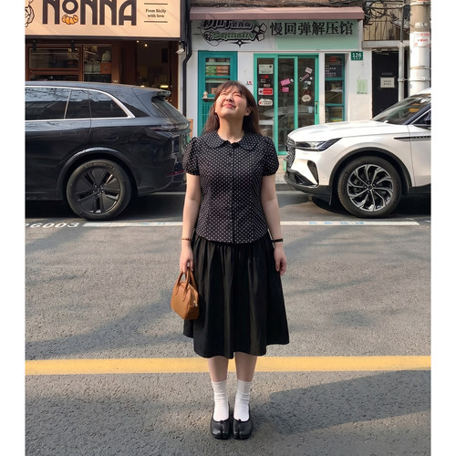 Q了个T大码女装夏微胖mm短袖衬衫半身裙显瘦巨好看时髦套装高级感