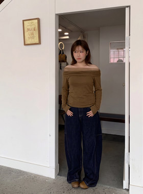 Q了个T秋季大码女装微胖mm一字肩修身显瘦巨好看绝美上衣