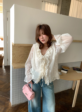 Q了个T 大码女装胖mm巨好看上衣2026春装微胖绝美漂亮荷叶边衬衫