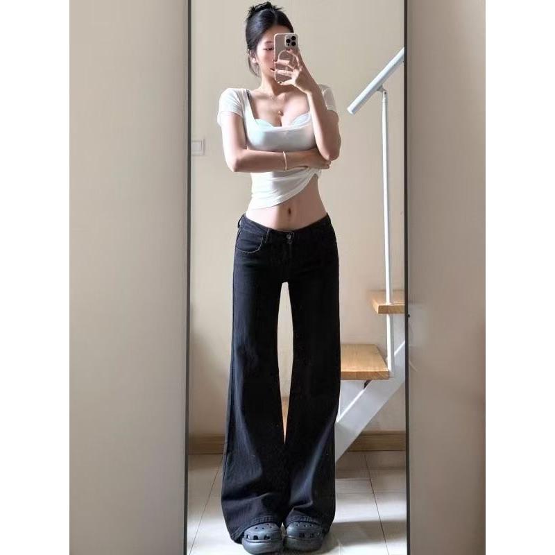 梨形身材黑色微喇牛仔裤女夏季新款大码胖mm显瘦遮胯弹力喇叭裤子