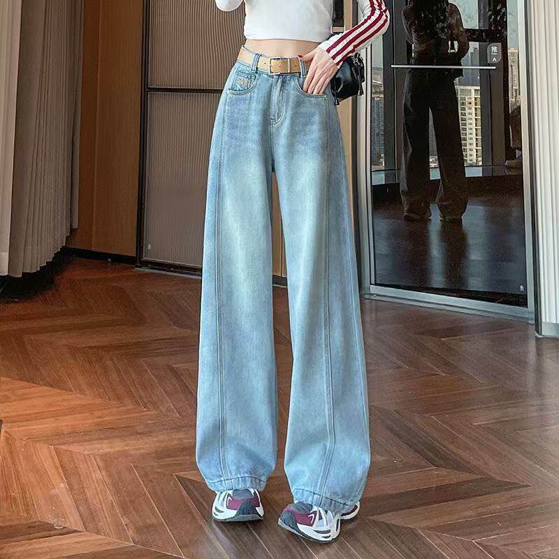 浅色设计感刺绣直筒牛仔裤女春夏季显瘦宽松百搭阔腿长裤2025新款