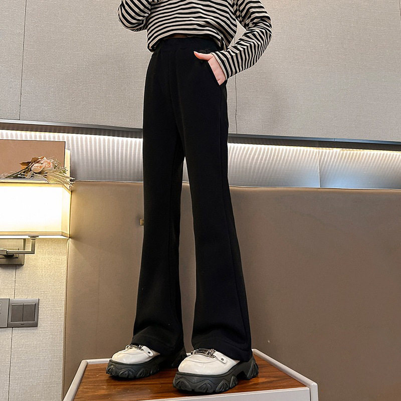 女童裤子2024秋季新款儿童紧身喇叭裤大童女孩春秋黑色打底裤外穿