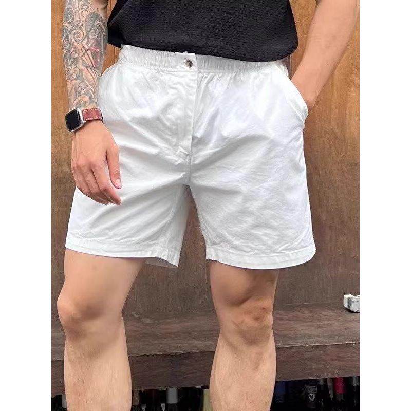 白色直筒松紧腰休闲短裤男士夏季薄款韩系三四分裤休闲阔腿中裤