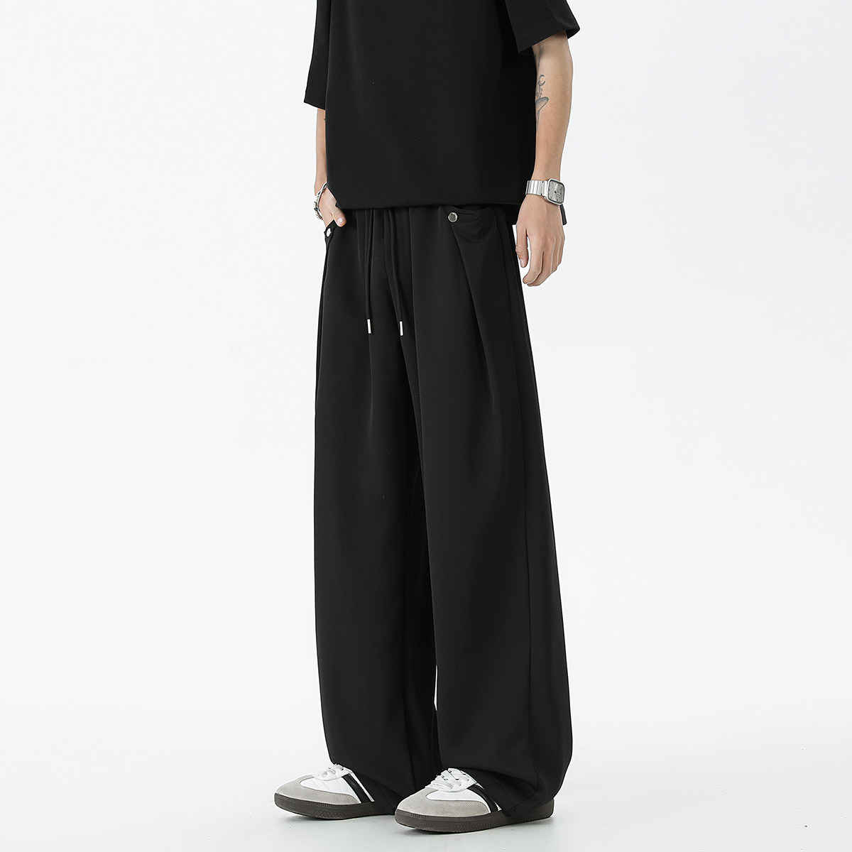 外贸冰丝薄款裤子男潮牌夏季垂感透气运动裤美式宽松直筒休闲长裤