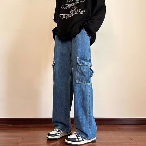 日系cityboy牛仔裤男宽松直筒美式工装长裤潮牌嘻哈大口袋阔腿裤